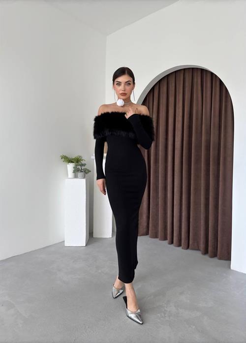 Wholesale Bestia Strapless Feather Detailed Dress