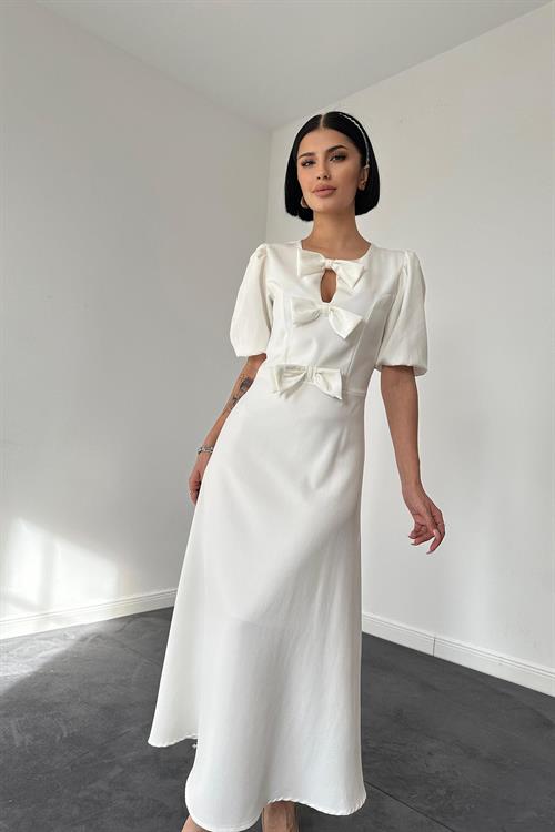Wholesale Bow Midi Dress - White