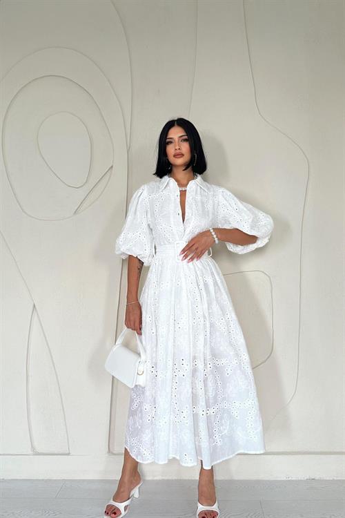 Wholesale White Pleated Dress