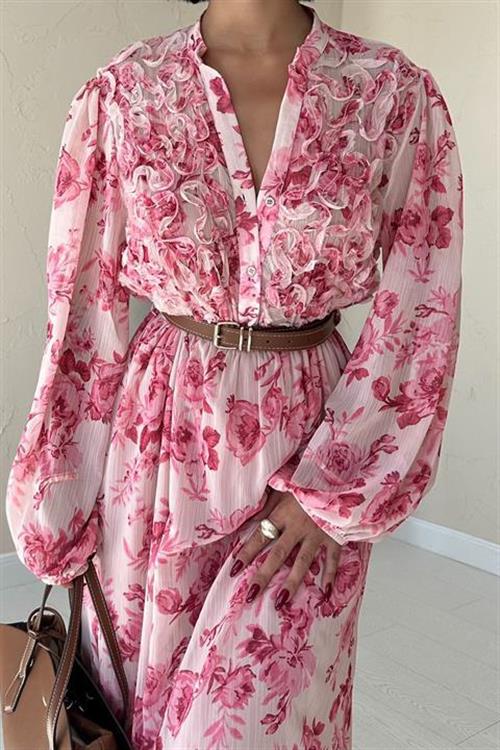 Wholesale Pink Lace Detailed Dress