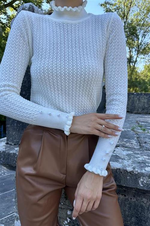 Wholesale Ecru Cable-Knit Turtleneck Sweater