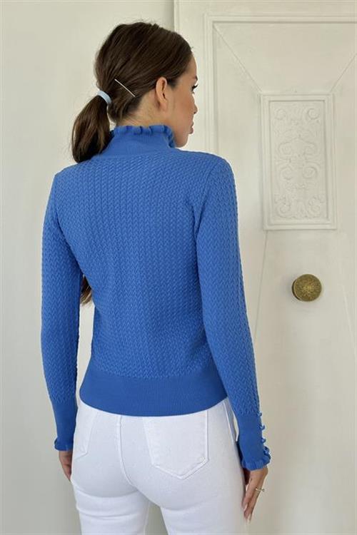 Wholesale Blue Cable-Knit Turtleneck Sweater