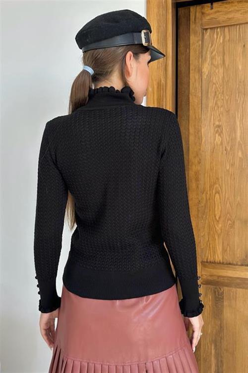 Wholesale Black Cable-Knit Turtleneck Sweater