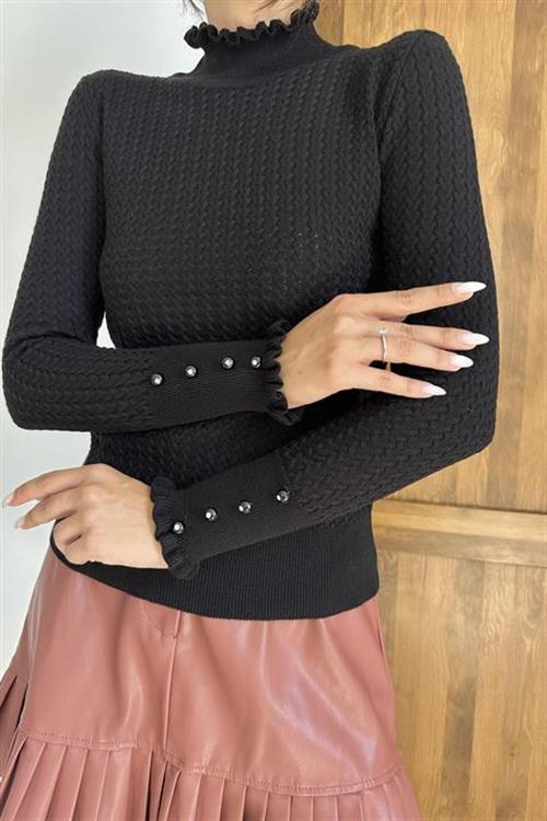 Wholesale Black Cable-Knit Turtleneck Sweater