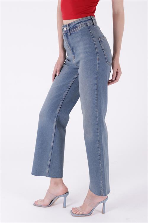 Wide Leg Palazzo Relaxed Jean with Decorative Front Pockets 1710 (Mixed) Dark Tinted Denim (28-33)