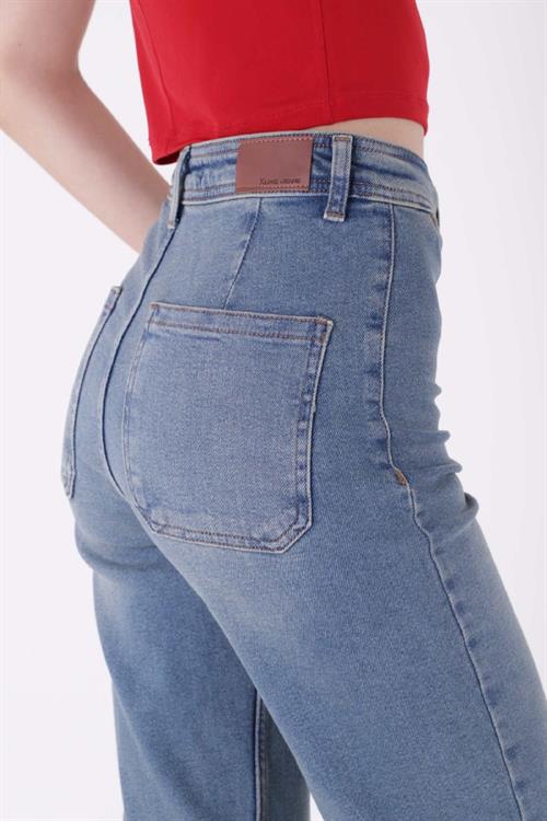 Wide Leg Palazzo Relaxed Jean with Decorative Front Pockets 1710 (Mixed) Dark Tinted Denim (28-33)