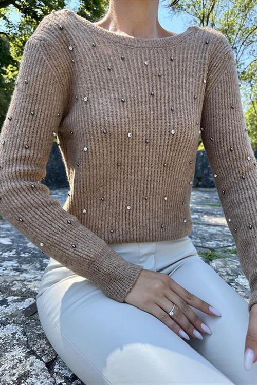 Wholesale Beaded Knitwear Sweater - Camel