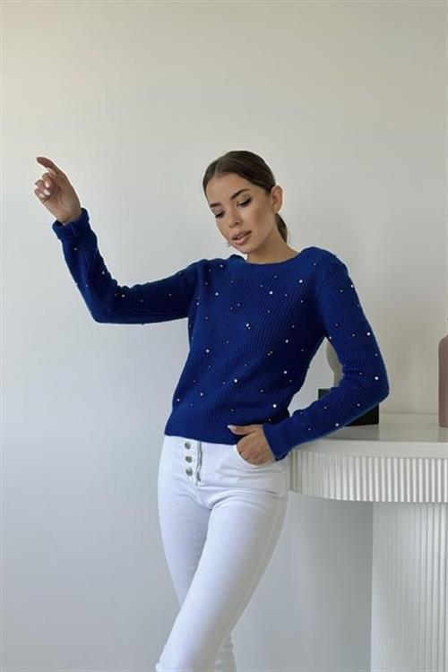 Wholesale Beaded Knitwear Sweater - Blue