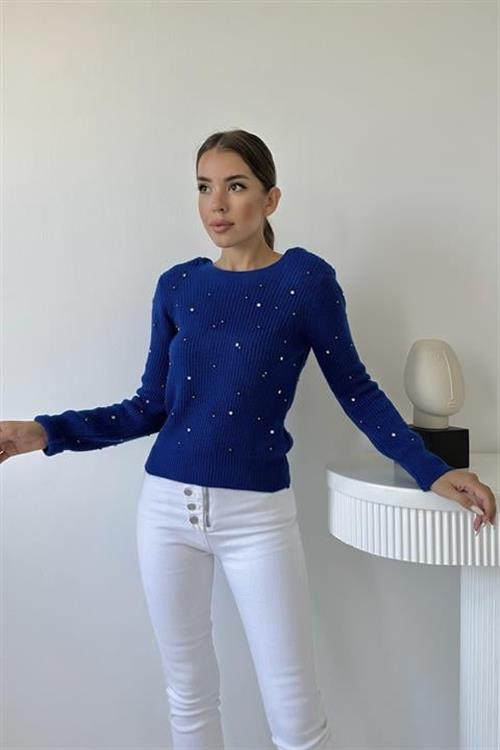 Wholesale Beaded Knitwear Sweater - Blue