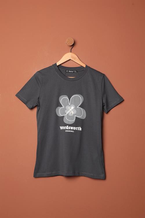 Bow Printed T-Shirt-Anthracite