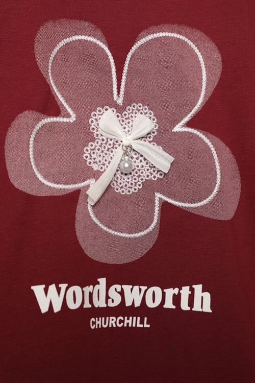 Bow Printed T-Shirt-Burgundy