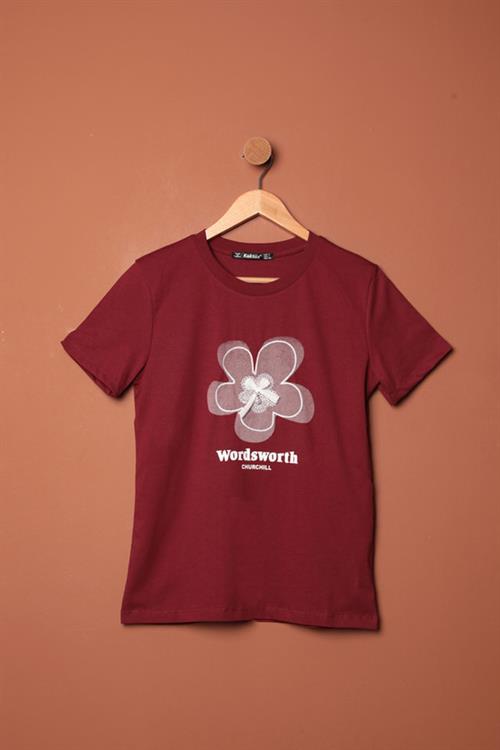 Bow Printed T-Shirt-Burgundy