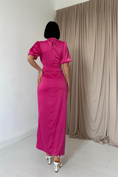 Wholesale Fuchsia Shirred Satin Dress
