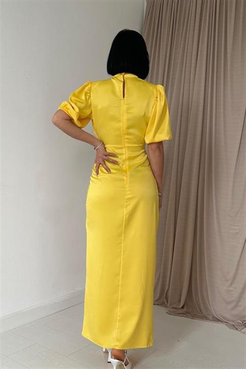 Wholesale Yellow Shirred Satin Dress