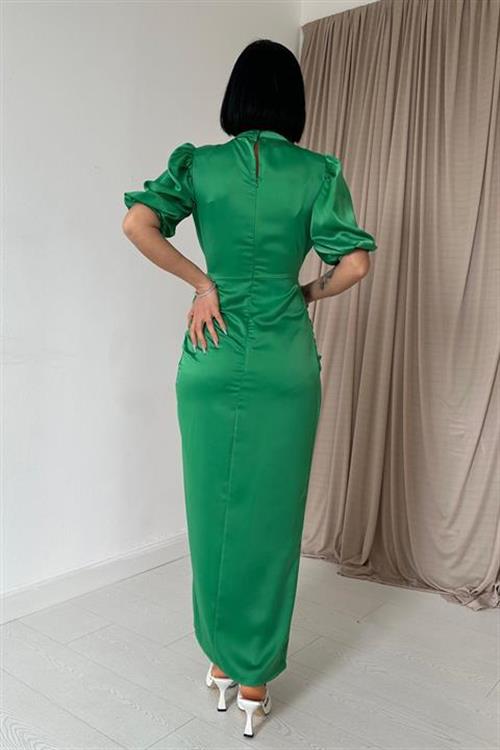 Wholesale Green Shirred Satin Dress