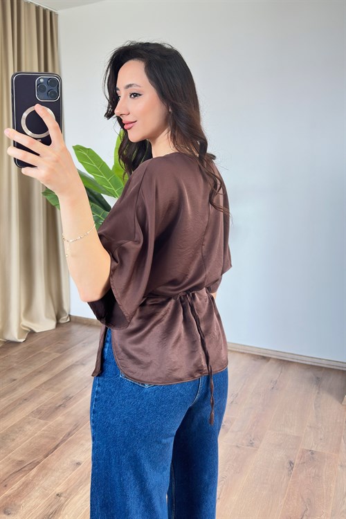 Çapraz Bağlamalı Kahve Toptan Bluz