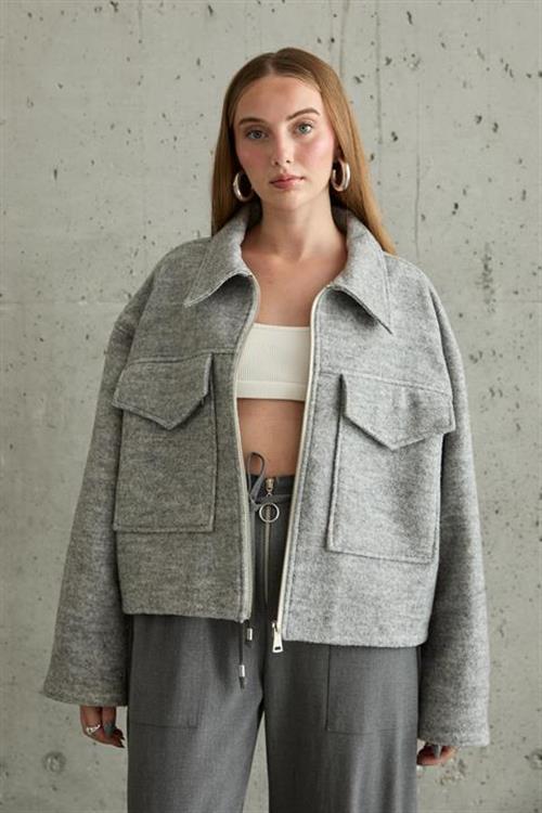 Wholesale Cachet Jacket with Pocket Flap - Grey