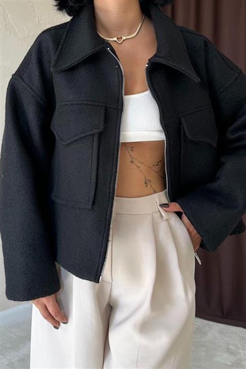 Wholesale Cachet Jacket with Pocket Flap - Black