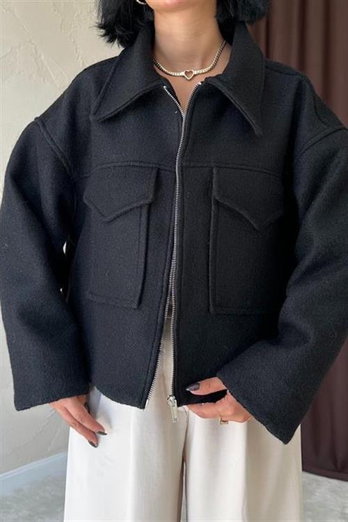 Wholesale Cachet Jacket with Pocket Flap - Black