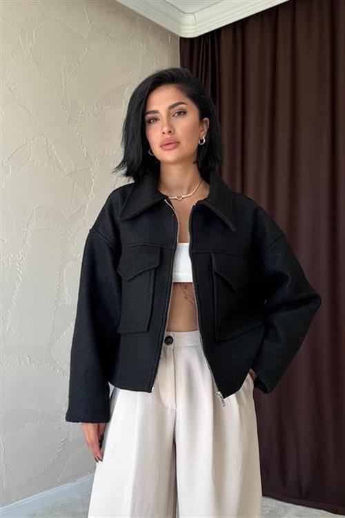 Wholesale Cachet Jacket with Pocket Flap - Black