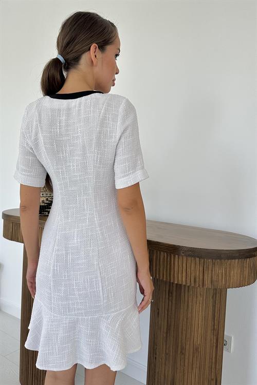 Wholesale White Button-Up Dress with Patch Pockets