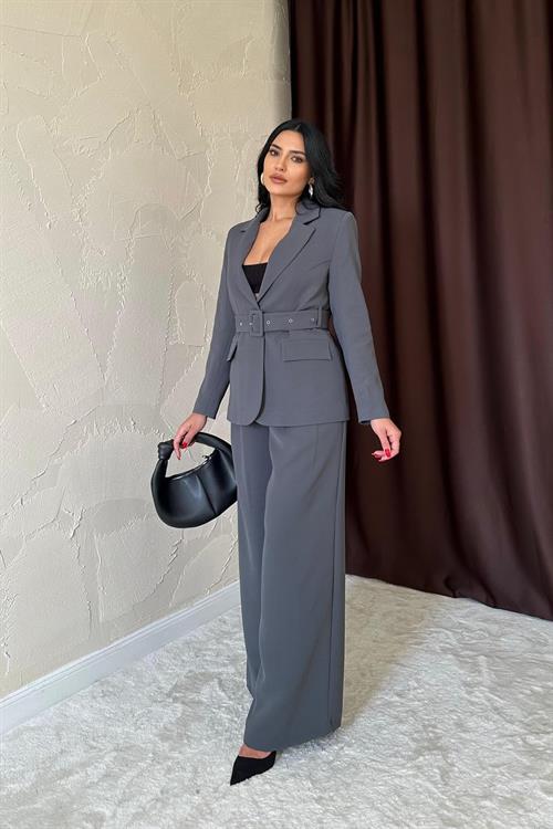 Wholesale Jacket With Pocket Flap And Belt - Smoked