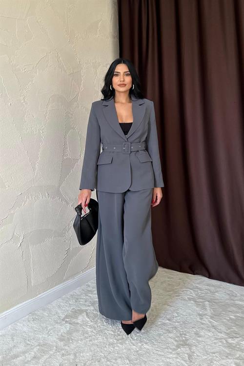 Wholesale Jacket With Pocket Flap And Belt - Smoked