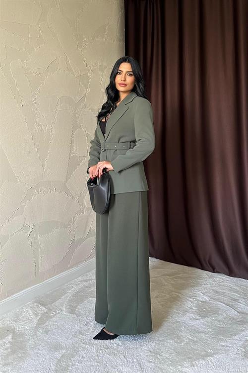 Wholesale Jacket With Pocket Flap And Belt - Khaki