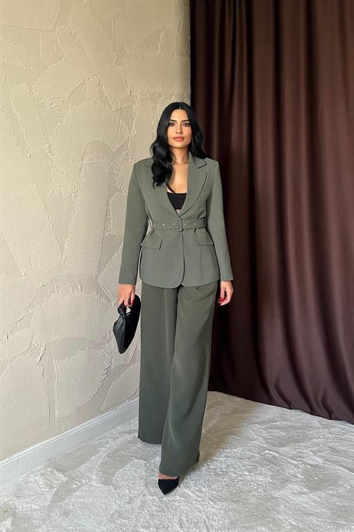 Wholesale Jacket With Pocket Flap And Belt - Khaki