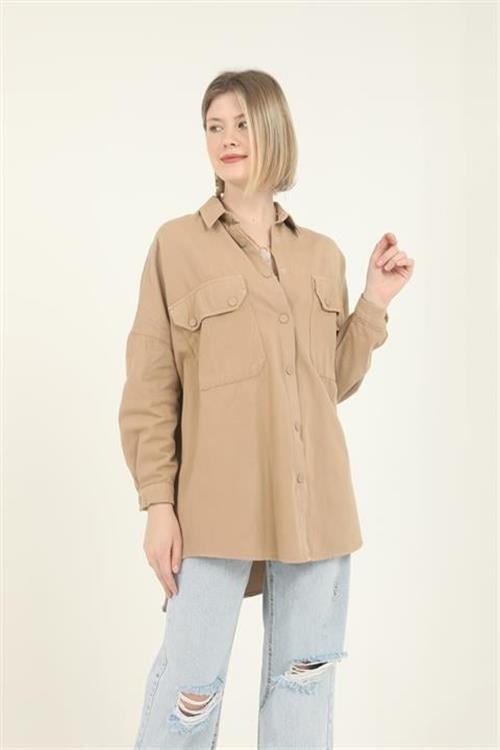 Wholesale Camel Shirt with Flap Pockets