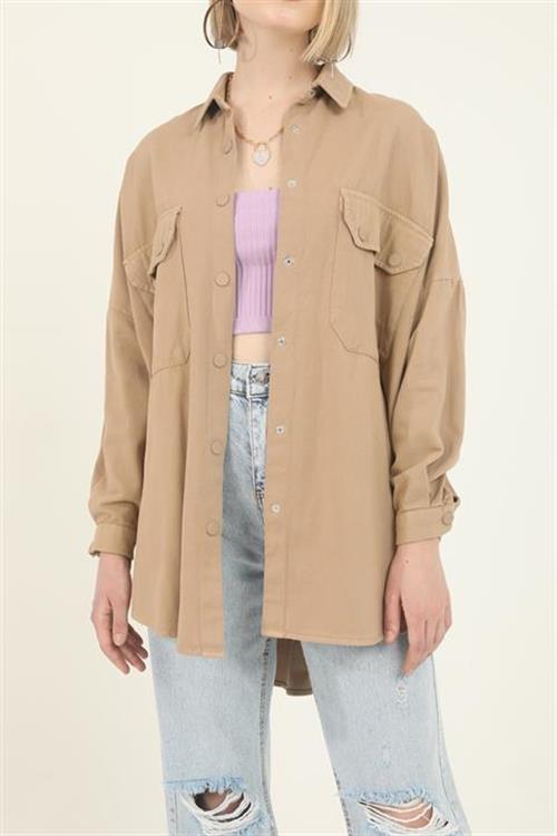 Wholesale Camel Shirt with Flap Pockets