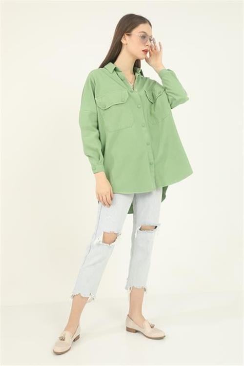 Wholesale Green Shirt with Flap Pockets