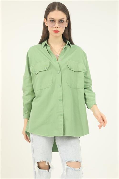 Wholesale Green Shirt with Flap Pockets