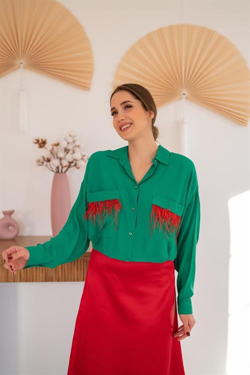 Wholesale Tasselled Shirt with Pockets - Green