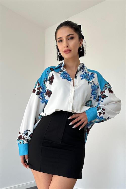 Wholesale Floral Printed Shirt - Blue