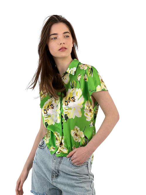 Floral Patterned Short Sleeve Blouse with Tie Detail - Three Color Options
