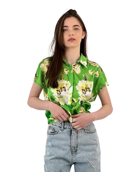 Floral Patterned Short Sleeve Blouse with Tie Detail - Three Color Options