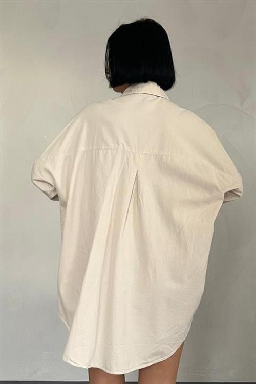 Wholesale Beige Snap-Up Shirt with Double Flap Pockets