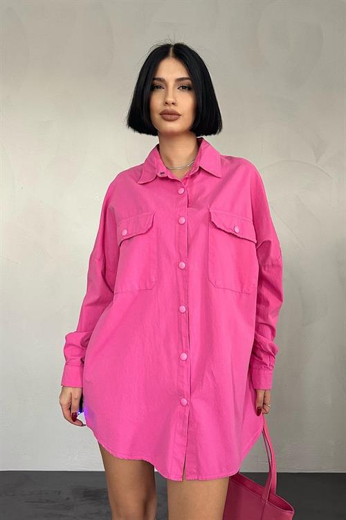 Wholesale Fuchsia Snap-Up Shirt with Double Flap Pockets