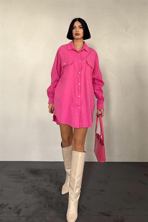 Wholesale Fuchsia Snap-Up Shirt with Double Flap Pockets