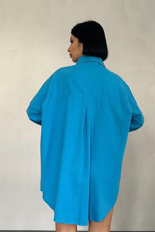 Wholesale Blue Snap-Up Shirt with Double Flap Pockets