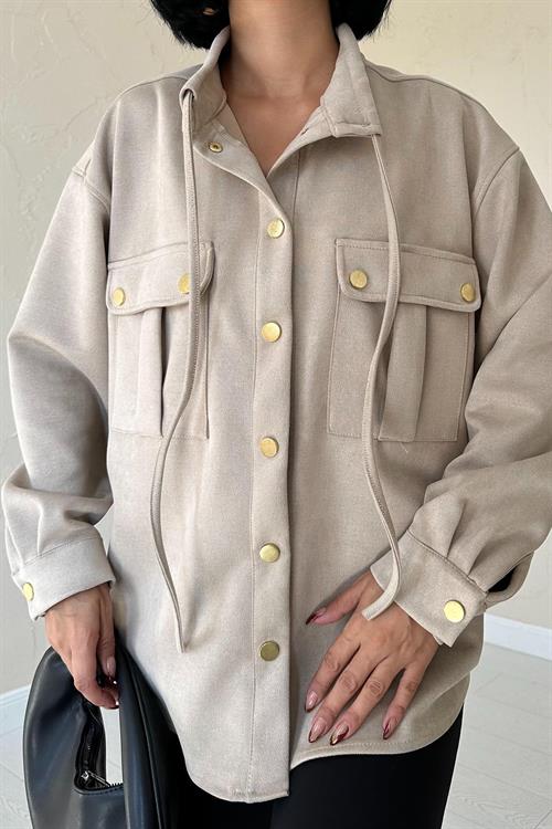 Wholesale Beige Suede Shirt with Studs