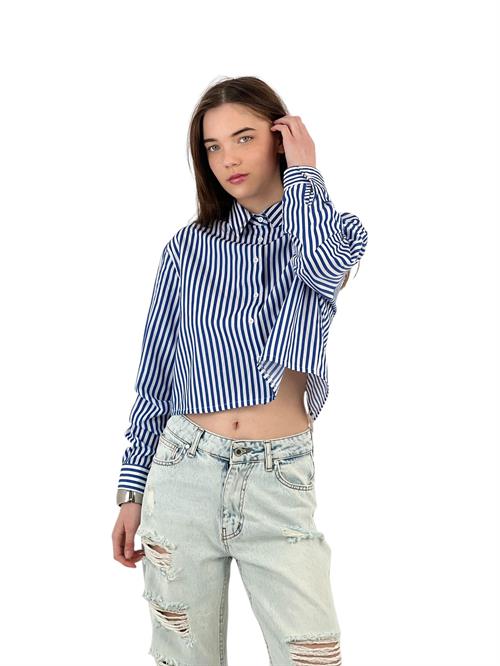 Striped Lace Up Crop Shirt with Lace Detail