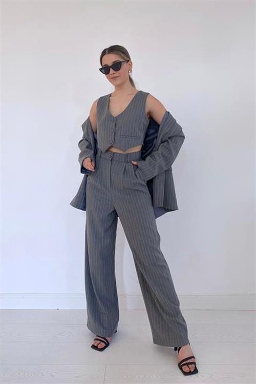 Wholesale Gray Striped Three-Piece Suit