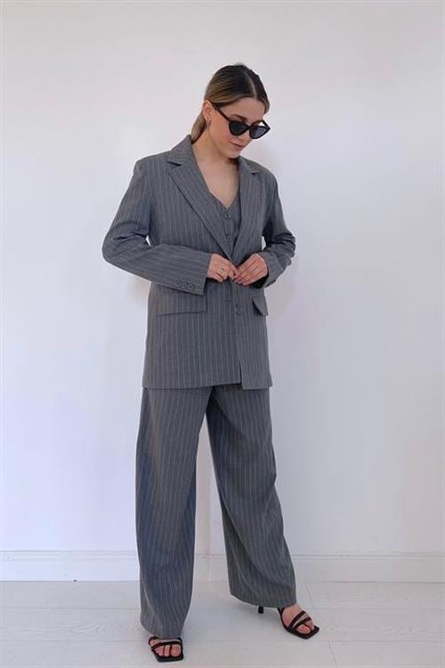 Wholesale Gray Striped Three-Piece Suit