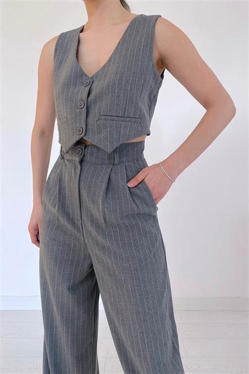 Wholesale Gray Striped Three-Piece Suit