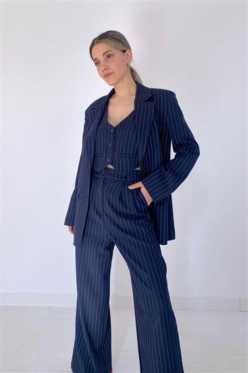 Wholesale Navy Striped Three-Piece Suit