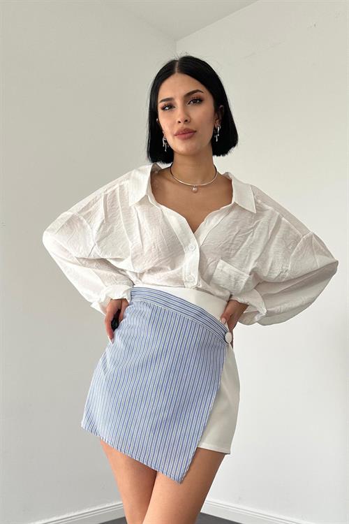 Wholesale Striped Skirt Shorts - White