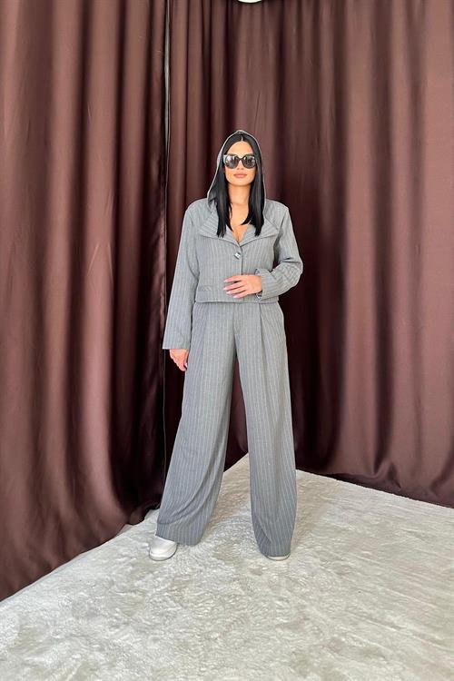 Wholesale Striped Hooded Jacket - Grey