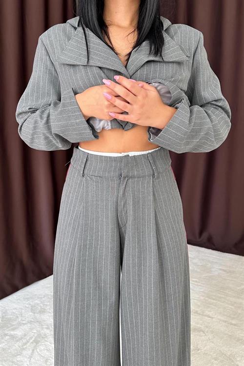 Wholesale Striped Hooded Jacket - Grey